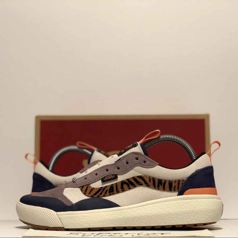 Vans Beige and Navy Sneakers with Animal Print